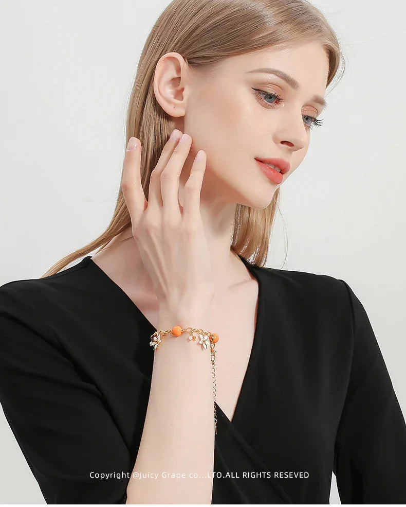 Citrus Enamel Bracelet - Engraved Heart Pendant - OOAKB