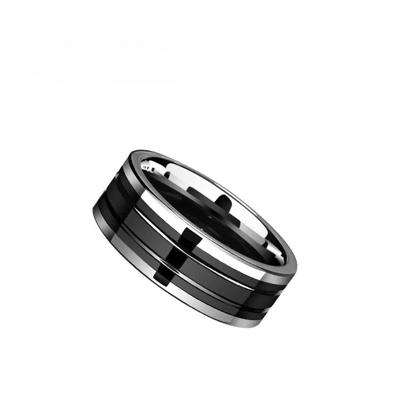 Customized Artisanal Ceramic Black Tungsten Ring - 9th Anniversary Engraved Inner Arc