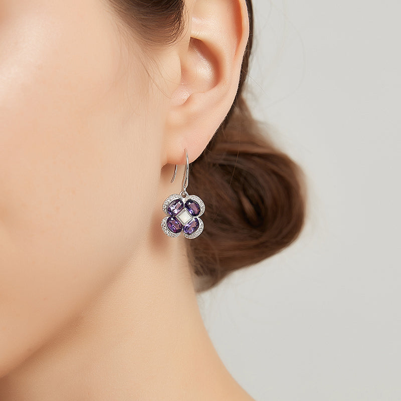 Lucky Clover Series Amethyst Four-Leaf Clover Earrings