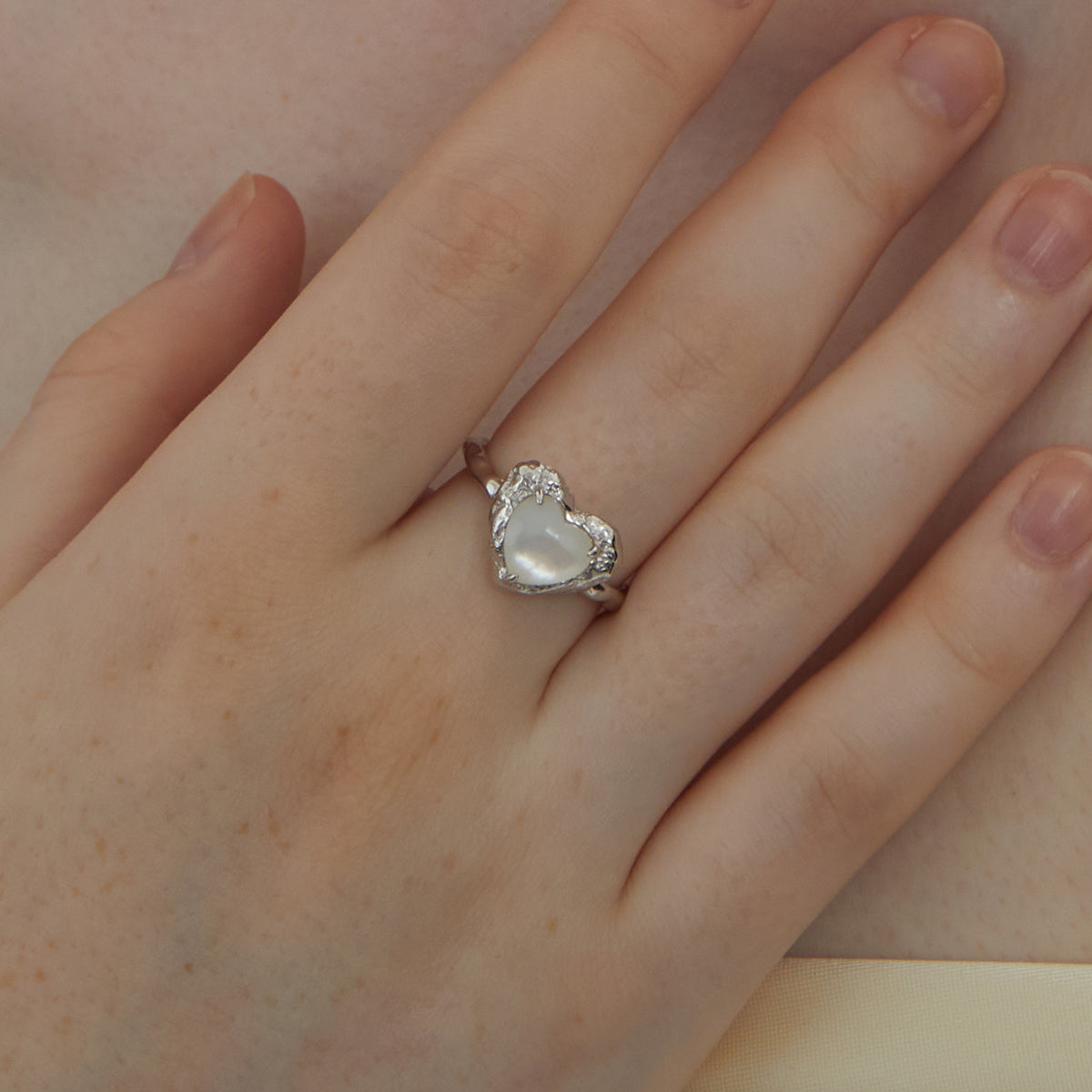 Beach Romance Heart-Shaped Pearl Open Ring