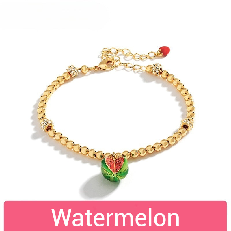 Customized Hand-Painted Enamel Fruit 4th Fruit & Flower Wedding Bracelet - 18K Gold-Plated