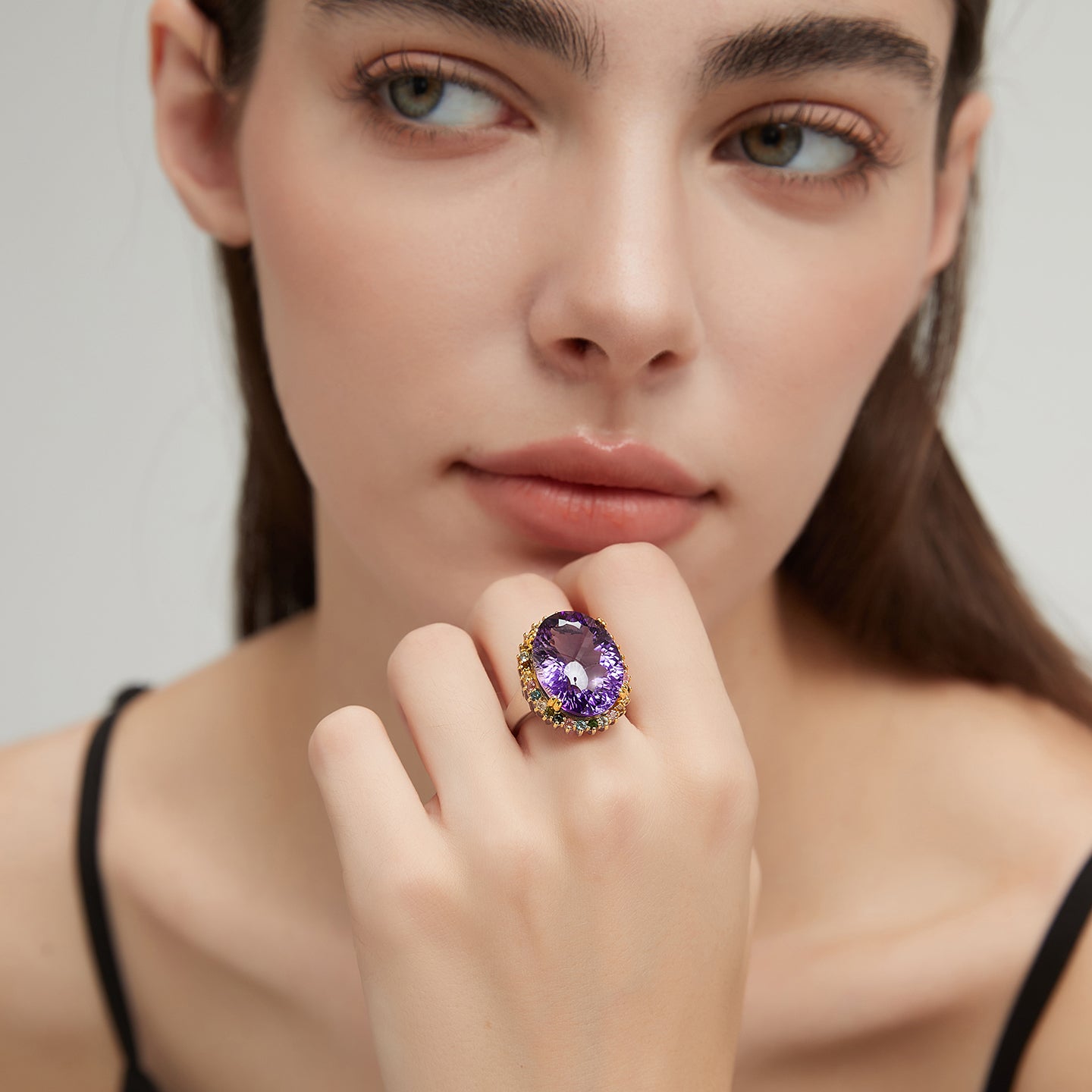 Natural Amethyst & Tourmaline Light Luxury Ring
