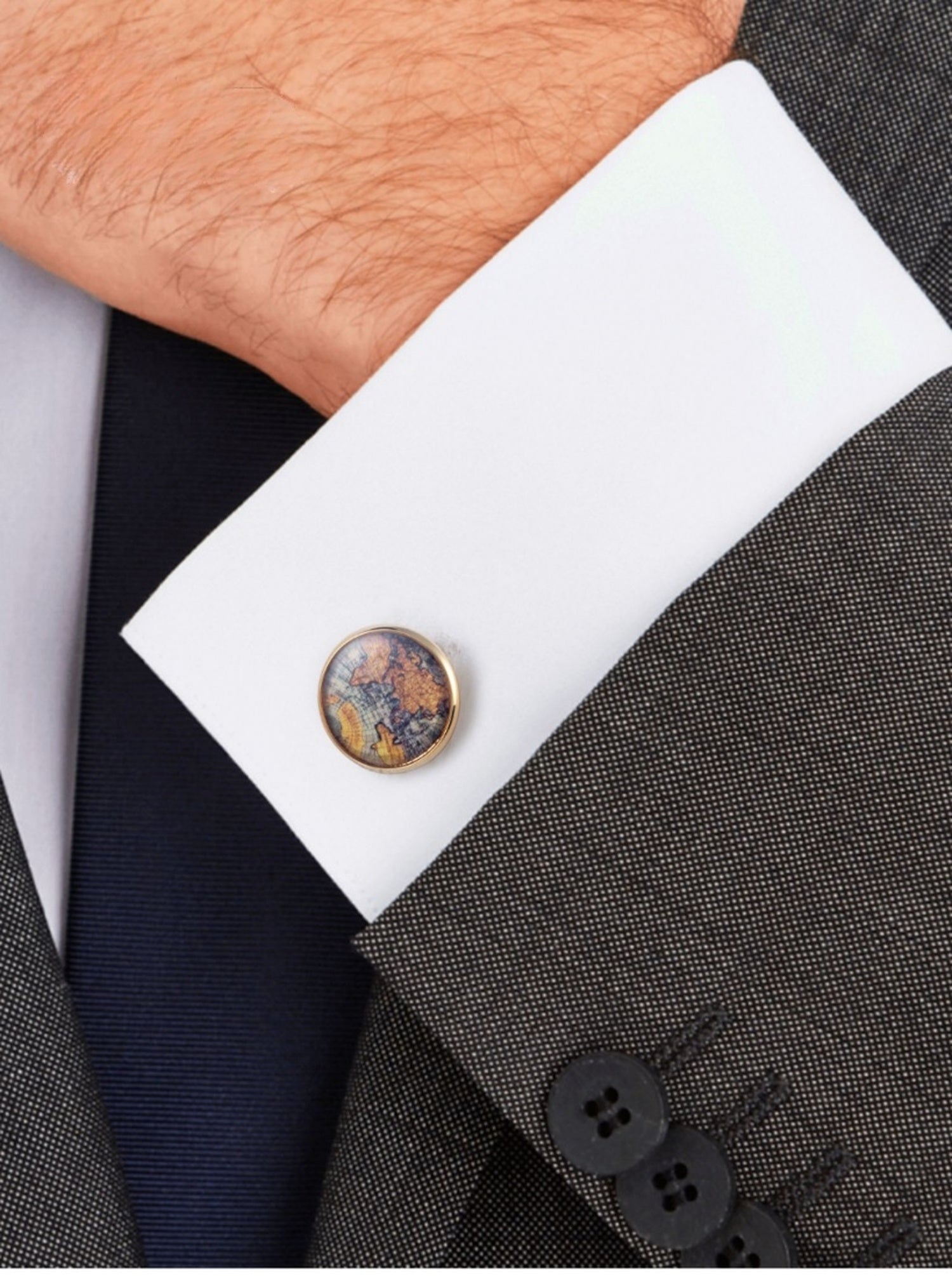 Customized Brass Vintage Map Cufflinks - 7th Anniversary Gold-Plated