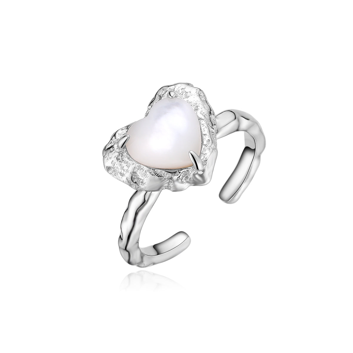 Beach Romance Heart-Shaped Pearl Open Ring