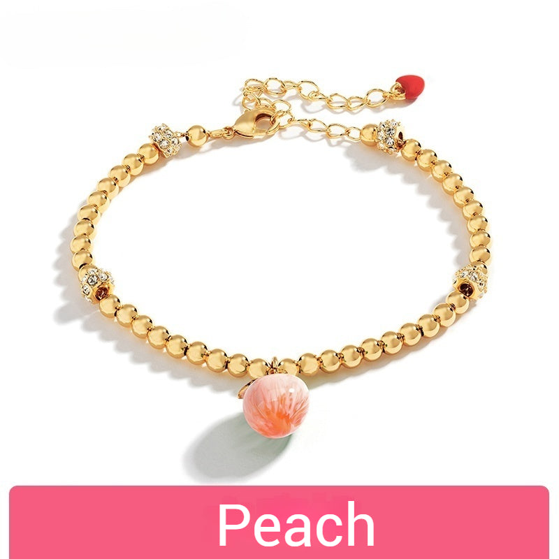 Customized Hand-Painted Enamel Fruit 4th Fruit & Flower Wedding Bracelet - 18K Gold-Plated
