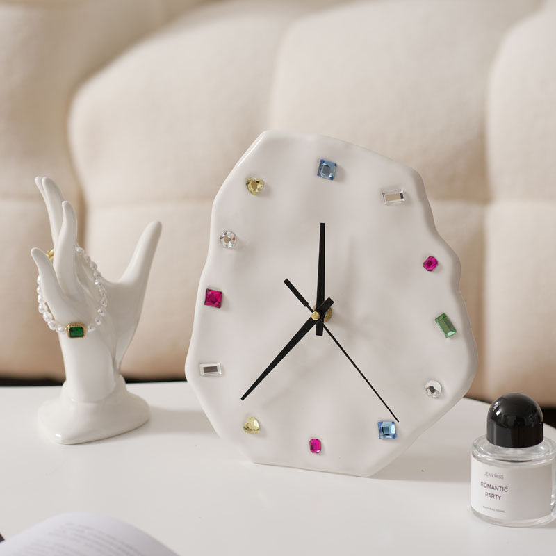 Handmade Gemstone Porcelain Clock – Ivory White & Glossy Black