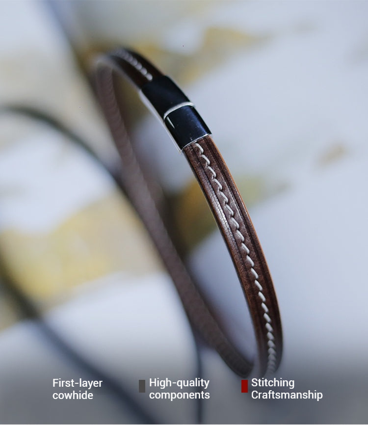 Hand - Stitched Customized Leather Wedding Gift: Convertible Collar & Bracelet for 3rd Year