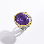 Natural Amethyst Multi-Gem Light Luxury Adjustable Open Ring