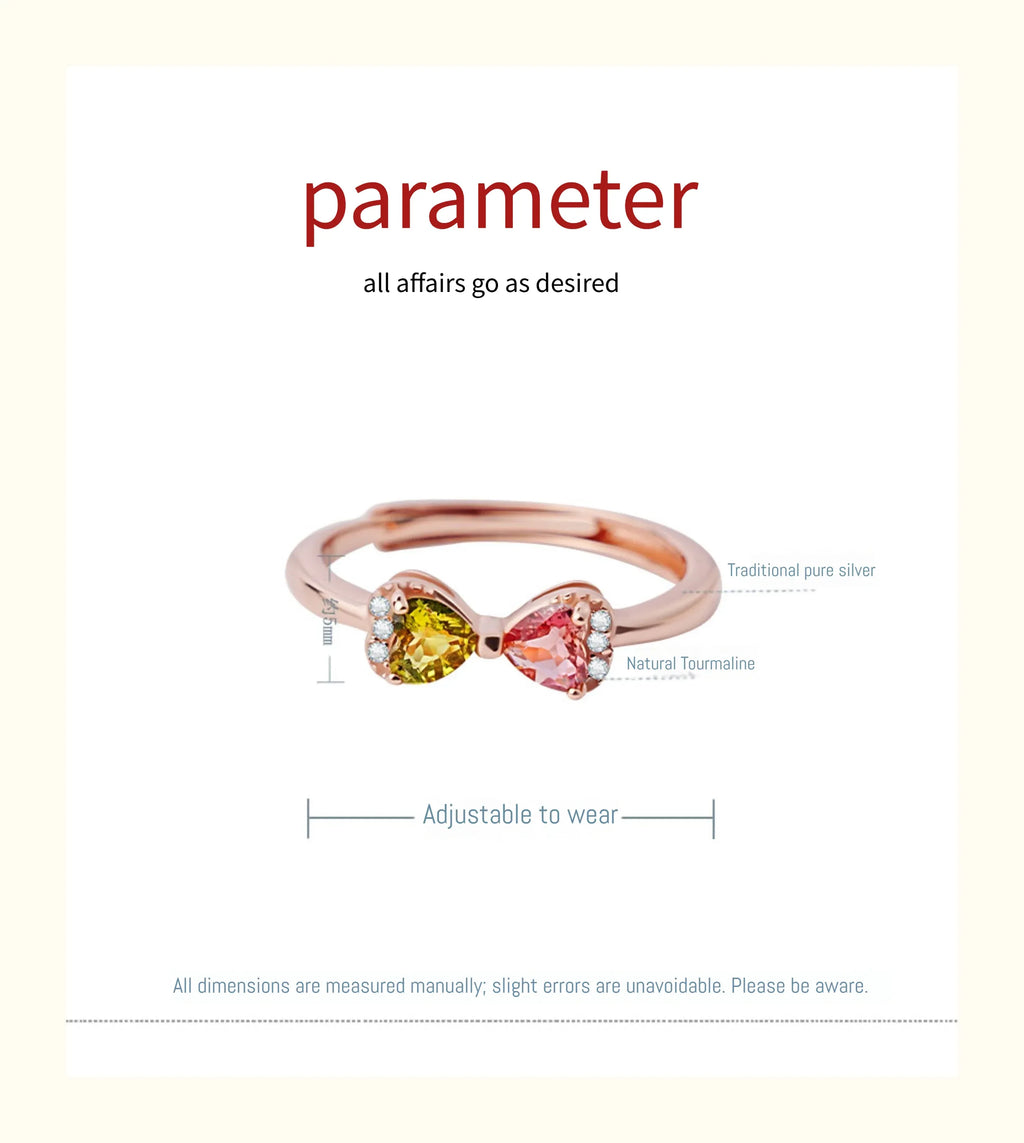 Customized Colorful Tourmaline Bowknot Ring - 8th Anniversary Ancient Silver Craft - OOAKB
