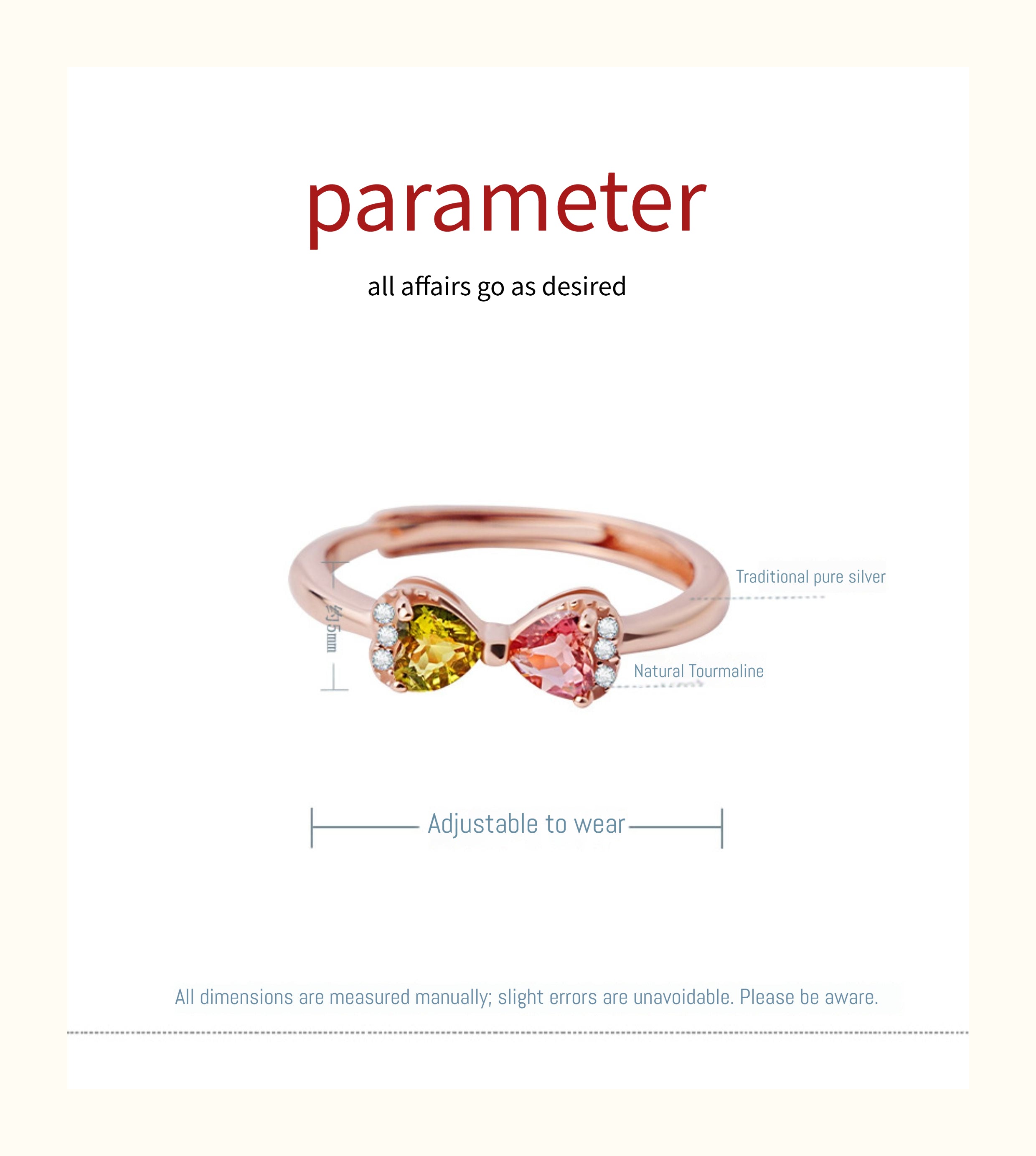 Customized Colorful Tourmaline Bowknot Ring - 8th Anniversary Ancient Silver Craft
