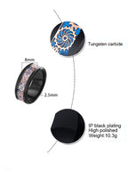 Customized Ceramic Gear Tungsten Ring - 9th Anniversary Engraved Blue Carbon Fiber