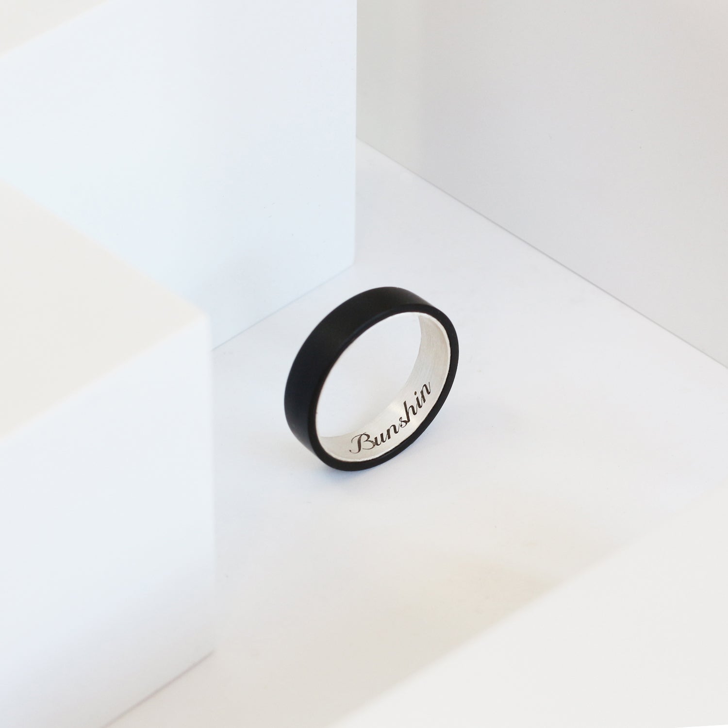 Customized Black Ebony Silver Ring for Wooden Wedding Gift