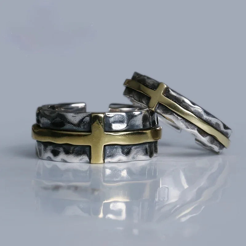 Silver-Copper Cross Couple Rings - OOAKB