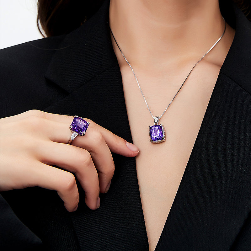 Violet Theme Square Sugar Amethyst Ring