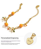 Customized Citrus Enamel 4th Fruit & Flower Wedding Bracelet - Engraved Heart Pendant