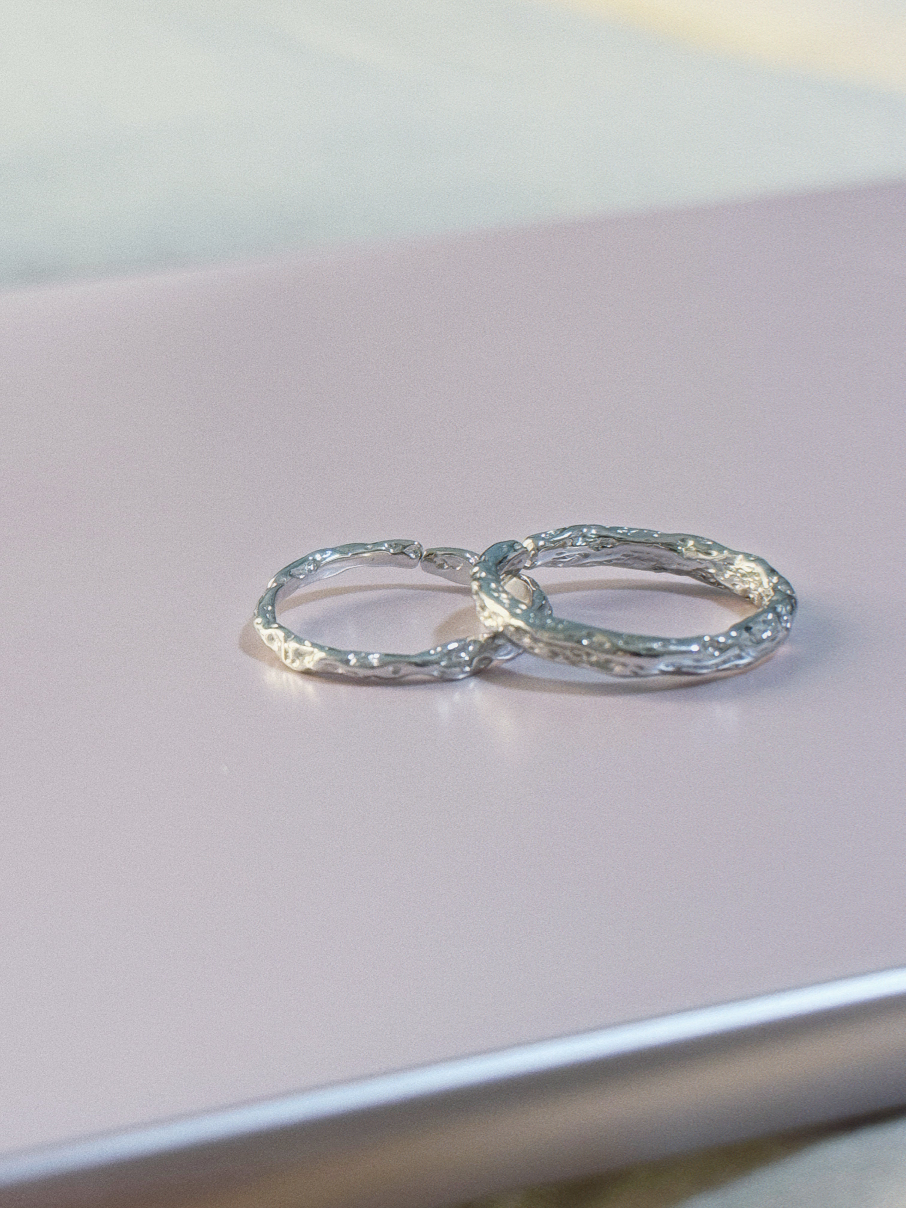 Customized Sterling Silver Wood-Branch Couple Rings - 5th Anniversary Engraved