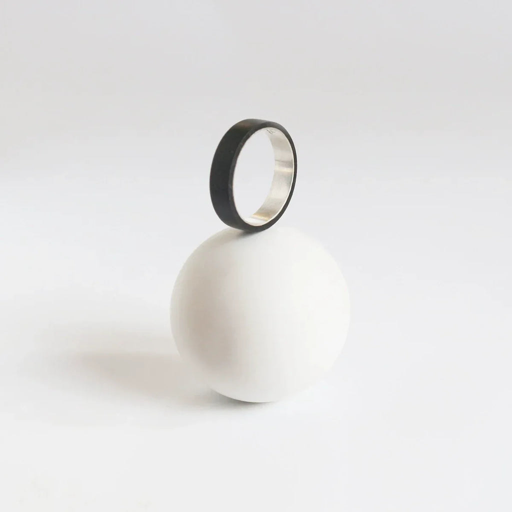 Customized Black Ebony Silver Ring for Wooden Wedding Gift - OOAKB