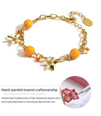 Customized Citrus Enamel 4th Fruit & Flower Wedding Bracelet - Engraved Heart Pendant