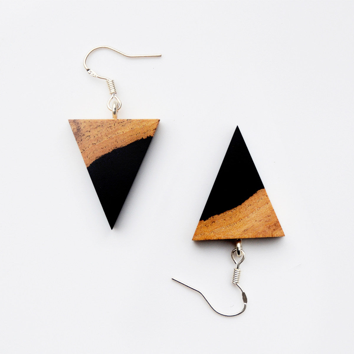 Handmade Wooden Triangle Earrings – 5th Wood Anniversary Gift for Wife, Minimalist Natural Wood Jewelry