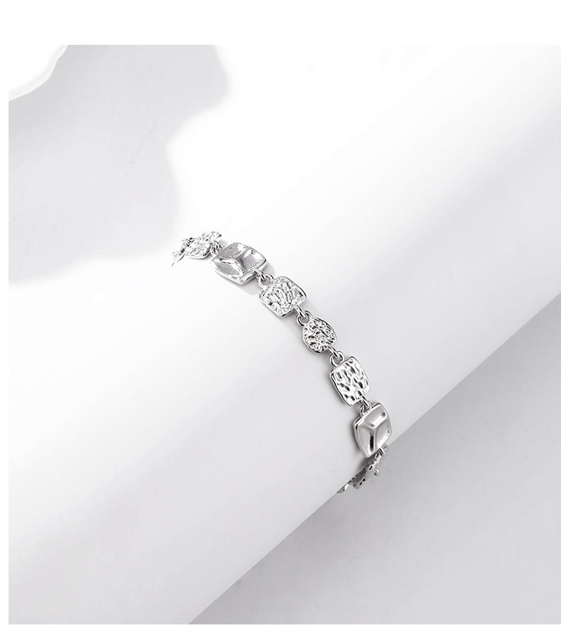 Customized Tin Foil Texture 925 Silver Bracelet - 10th Anniversary Unisex Adjustable