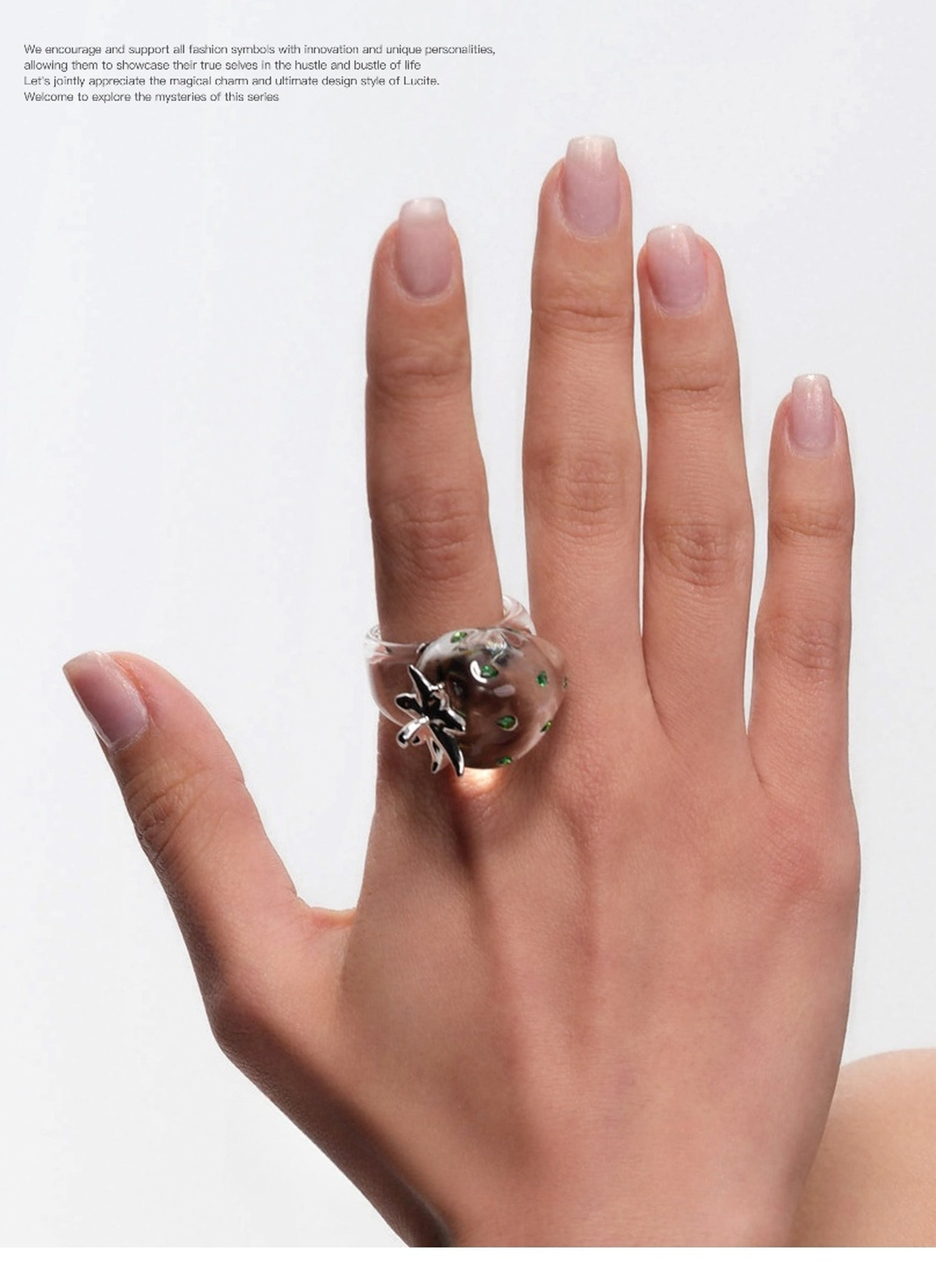 Fruit Wedding Gift - Customized Transparent Gradient Strawberry Ring for a Unique 4th Year Experience