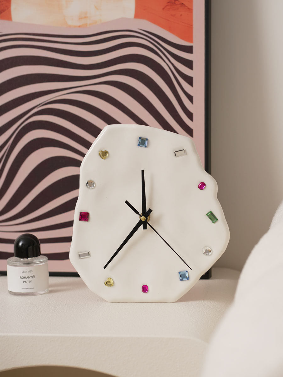 Handmade Gemstone Porcelain Clock – Ivory White & Glossy Black