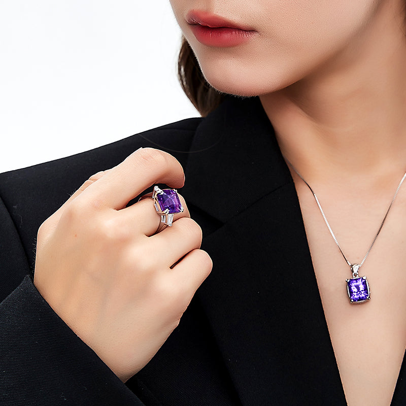 Violet Theme Square Sugar Amethyst Ring