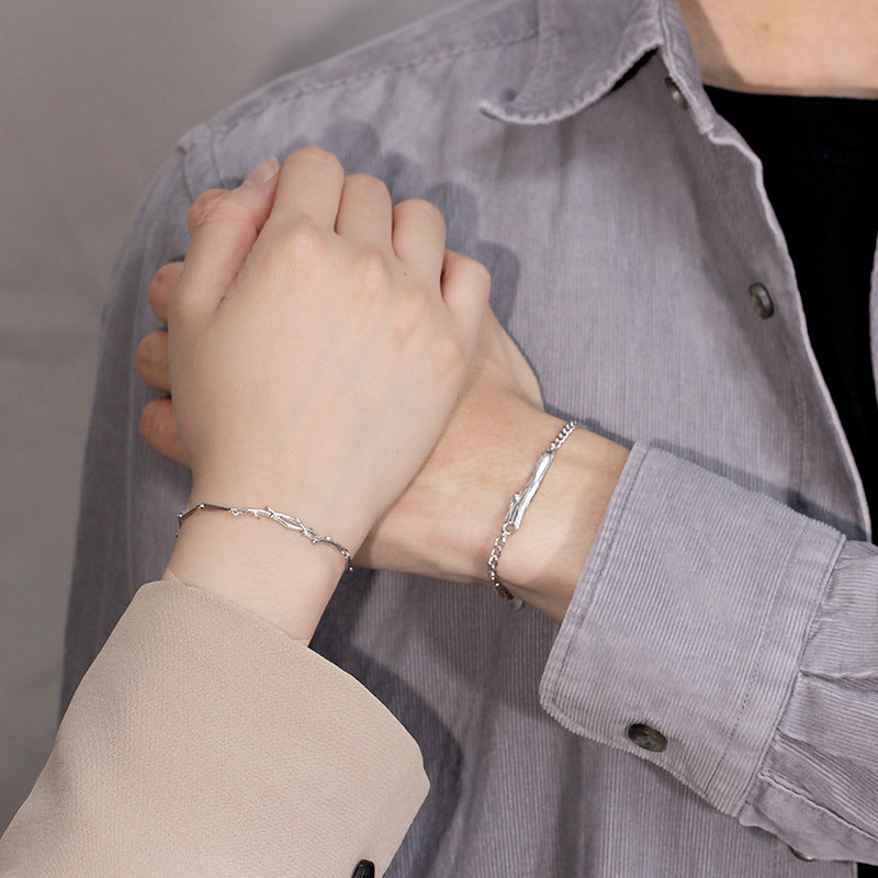 Customized Sterling Silver & Wood Couple Bracelet - 5th Anniversary Engraved