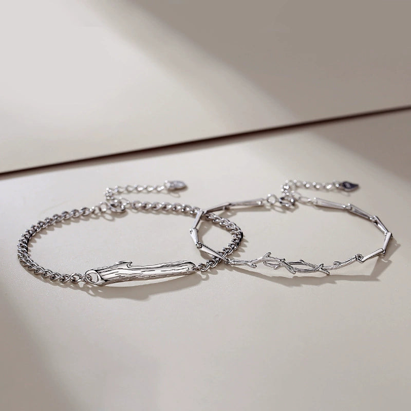 Customized Sterling Silver & Wood Couple Bracelet - 5th Anniversary Engraved