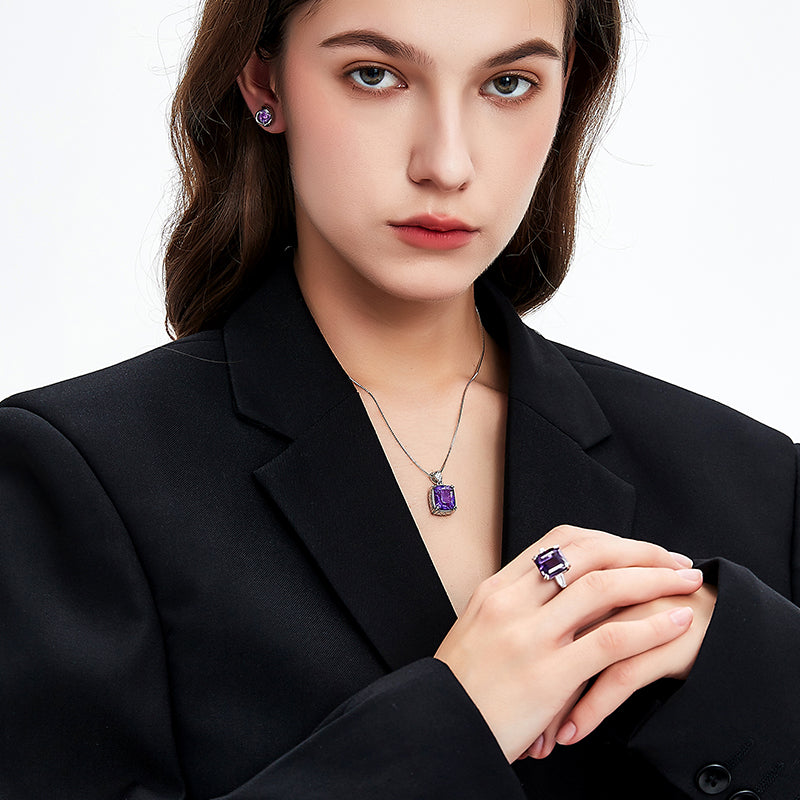 Violet Theme Square Sugar Amethyst Ring