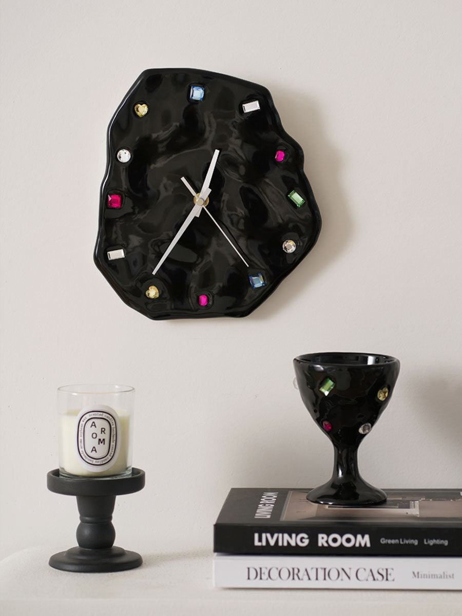 Handmade Gemstone Porcelain Clock – Ivory White & Glossy Black