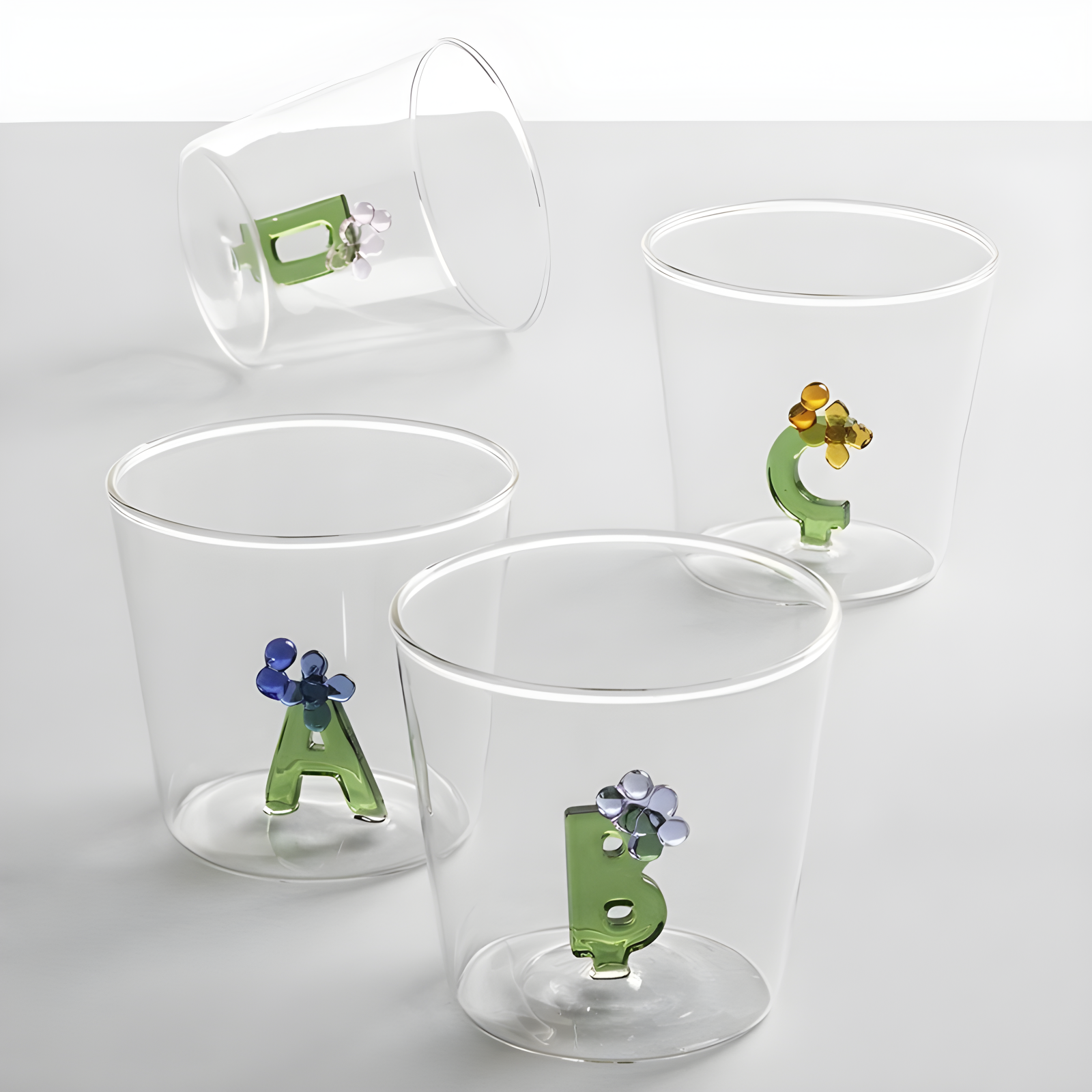 Personalized Initial Glass Couple Set – Handcrafted Flower Letter Inside | Custom Anniversary Gift (Set of 2)