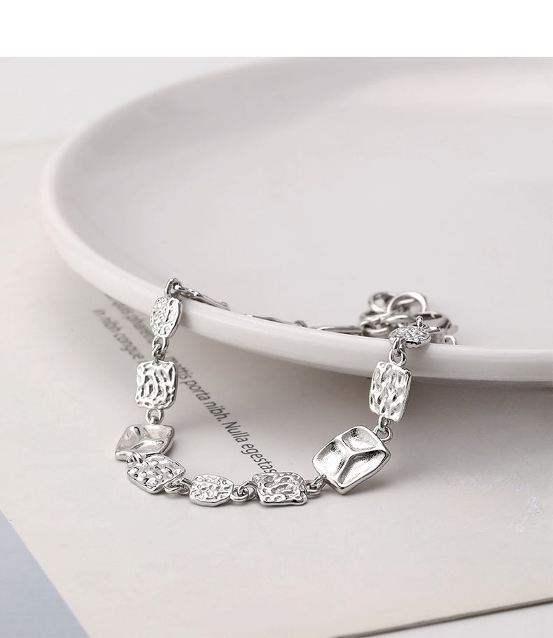 Customized Tin Foil Texture 925 Silver Bracelet - 10th Anniversary Unisex Adjustable