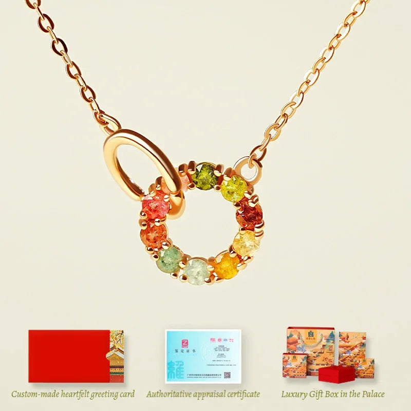 Customized Colorful Tourmaline Necklace - 8th Anniversary Ancient Silver Craft - OOAKB