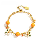 Customized Citrus Enamel 4th Fruit & Flower Wedding Bracelet - Engraved Heart Pendant