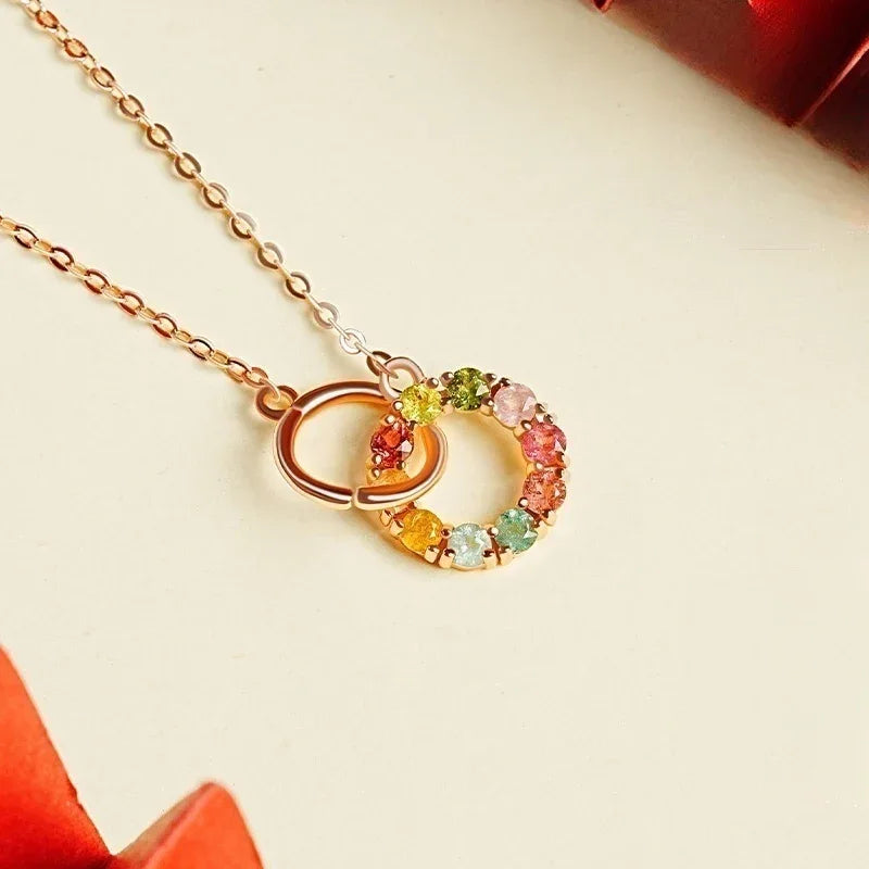 Customized Colorful Tourmaline Necklace - 8th Anniversary Ancient Silver Craft - OOAKB