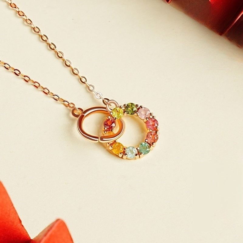 Customized Colorful Tourmaline Necklace - 8th Anniversary Ancient Silver Craft