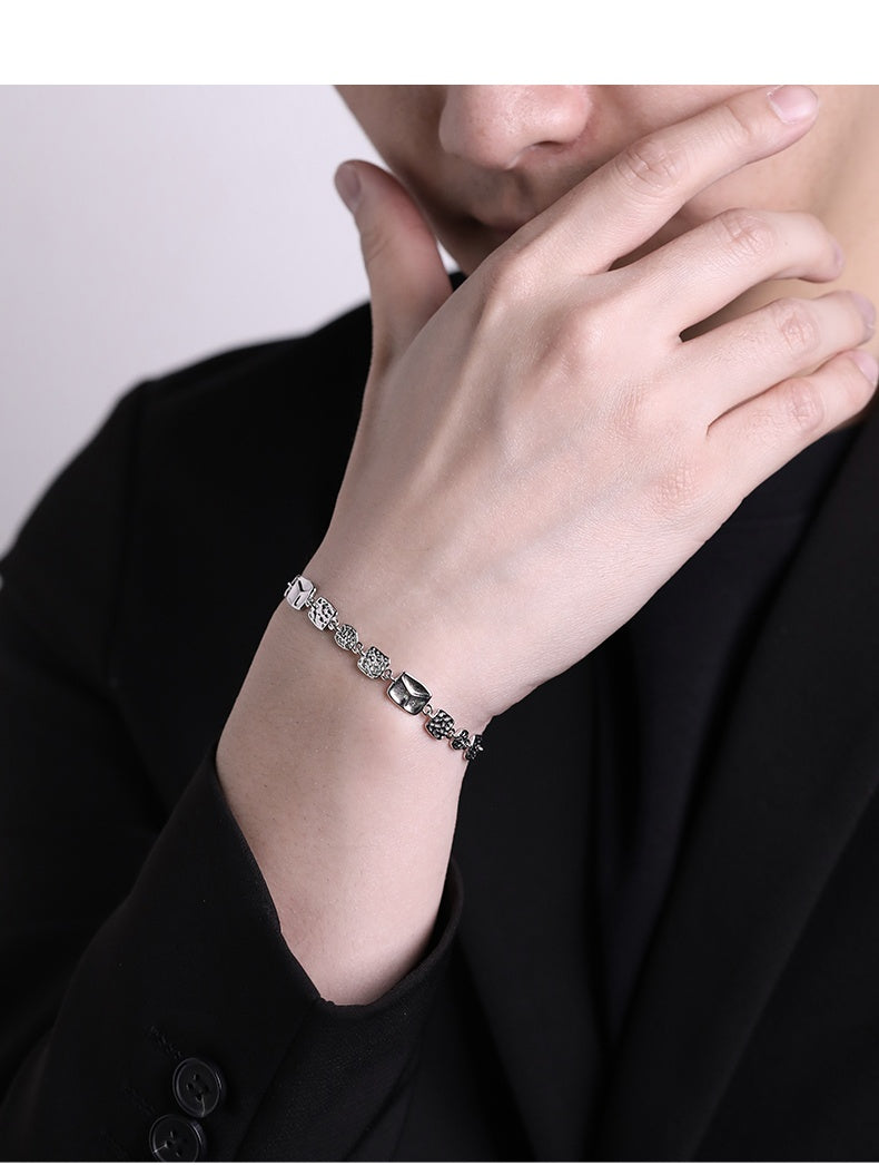 Customized Tin Foil Texture 925 Silver Bracelet - 10th Anniversary Unisex Adjustable