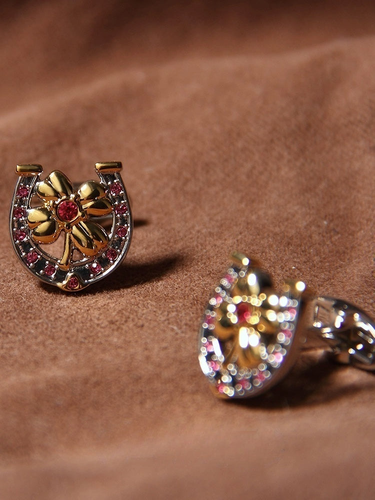 Customized Brass Cufflinks - 6th Iron Anniversary Lucky Clover Engraved