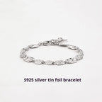 Customized Tin Foil Texture 925 Silver Bracelet - 10th Anniversary Unisex Adjustable