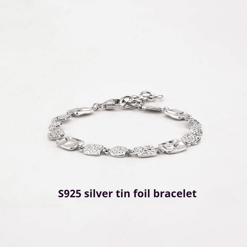 Customized Tin Foil Texture 925 Silver Bracelet - 10th Anniversary Unisex Adjustable