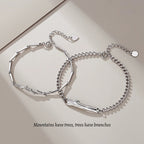 Customized Sterling Silver & Wood Couple Bracelet - 5th Anniversary Engraved