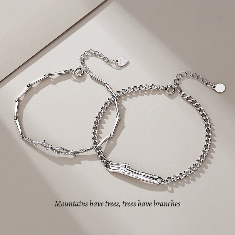 Customized Sterling Silver & Wood Couple Bracelet - 5th Anniversary Engraved