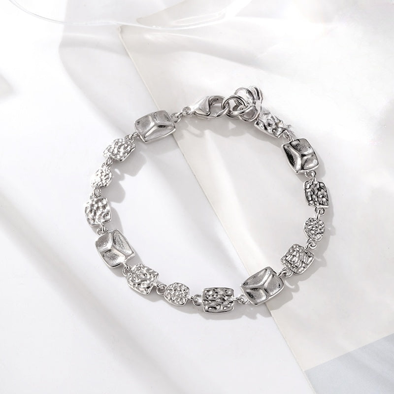 Customized Tin Foil Texture 925 Silver Bracelet - 10th Anniversary Unisex Adjustable