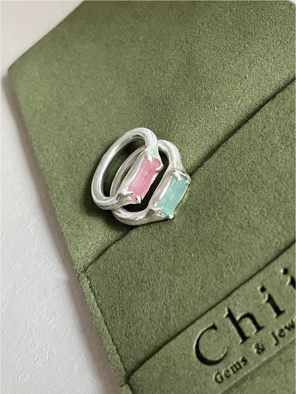 Customized Colorful Tourmaline Couple Rings - 8th Anniversary Handmade 925 Silver - OOAKB