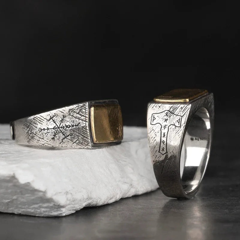 Silver-Copper Viking Rune Ring - OOAKB