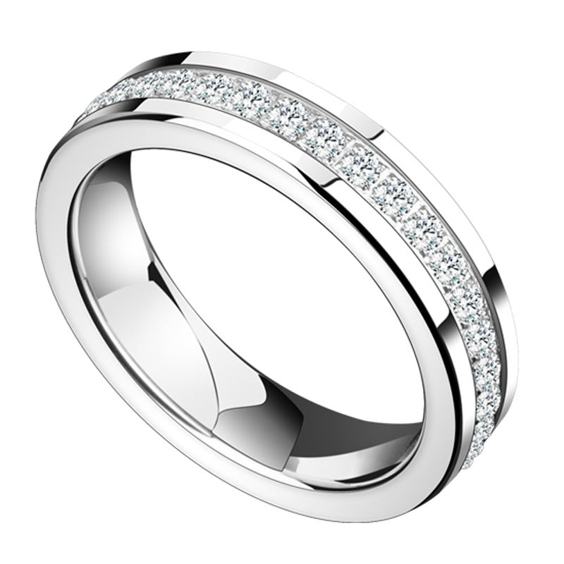 Customized 857 Tungsten Spinner Ring - 6th Iron Anniversary Zircon Engraved