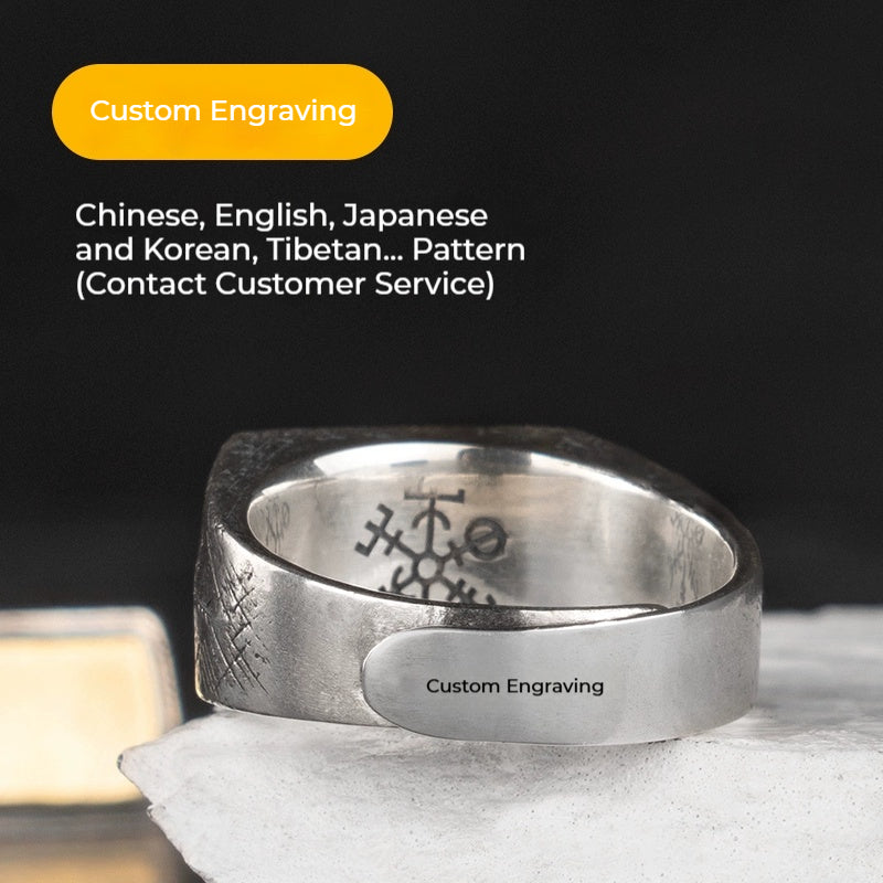 Customized Silver-Copper Viking Rune Ring - 7th Anniversary Engraved Adjustable