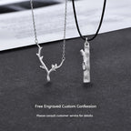 Customized Sterling Silver & Wood Couple Necklace - 5th Anniversary Engraved