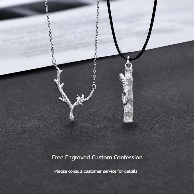 Customized Sterling Silver & Wood Couple Necklace - 5th Anniversary Engraved